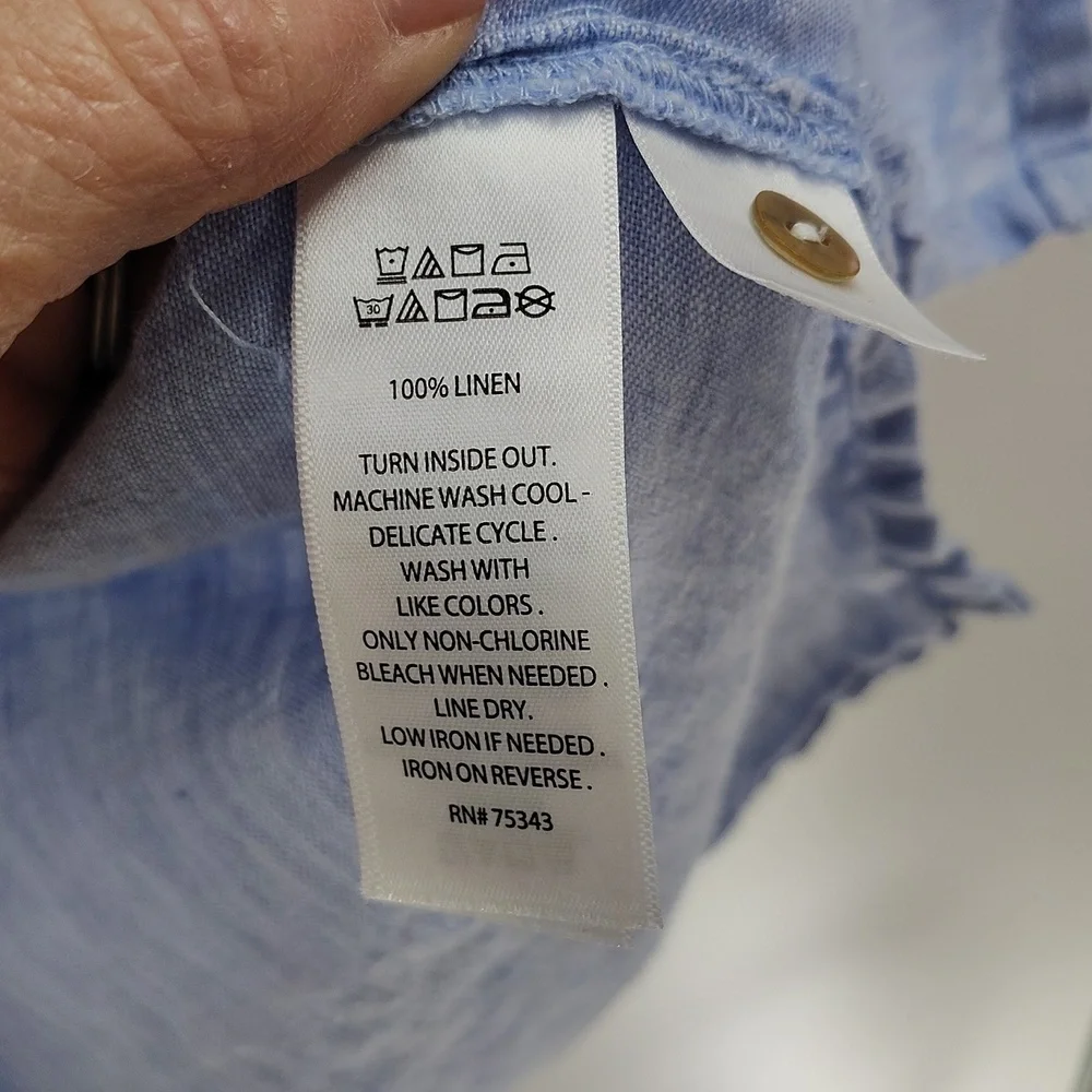 Rachel Roy Linen Button Down Size Medium Short Sleeve Blue